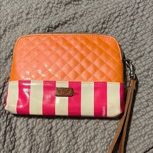 Consuela Orange Quilted & Pink-White Striped Wristlet